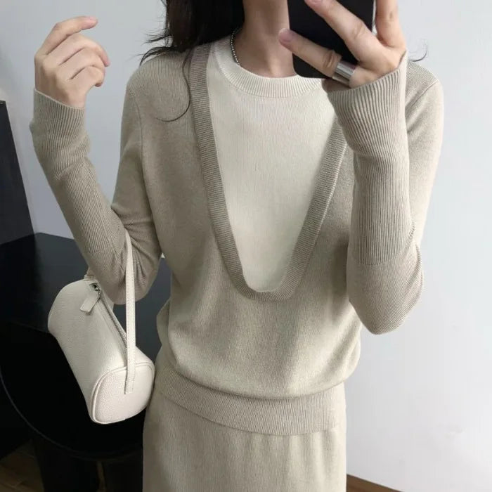 Andy Velvet Washed Large U-Neck Layered Slim Fit Knitwear Design Sensation Color Block Autumn Winter Top Polo Collar Sleeveless
