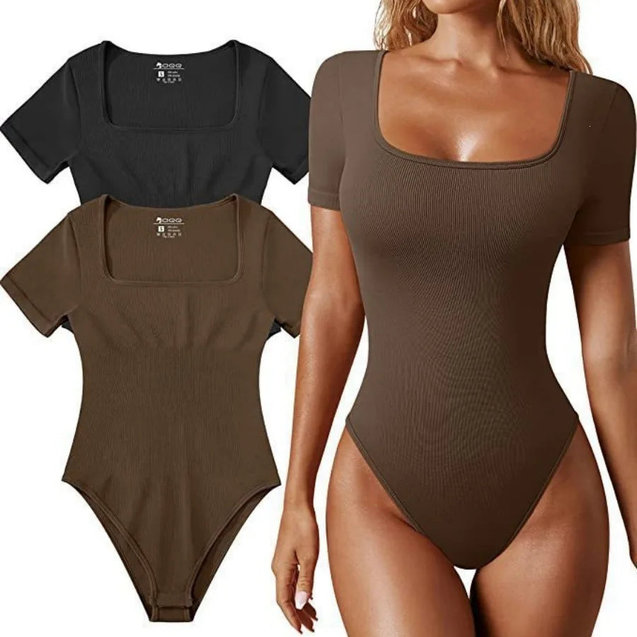 Summer 2026 Women's Yoga One-Piece Exercise Sportswear Short Sleeve Ribbed Ultra-Short Length Solid Color Fashionable Elegant