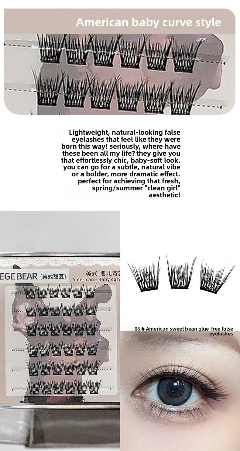 Natural Looking Lightweight Thin Glue-Free Fake Eyelashes Gege Bear Artificial Fiber Easy to Handle Bear Mascara Extensions