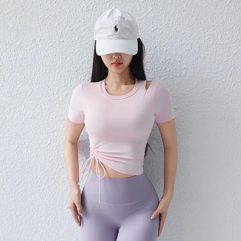 New Advanced Women's Yoga Sportswear Short Sleeve T-Shirt Slimming Running Pilates Training Fitness Summer Tight Fit Top