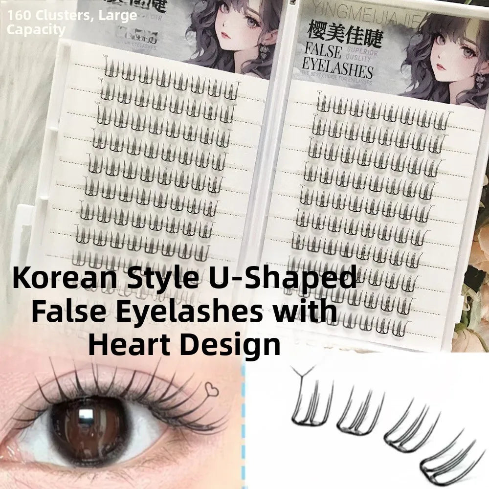 Korean Style U-Shaped Fake Eyelashes Heart Tail End Girls Group Soft Age-Reducing Natural Looking Fiber Material for Ordinary...