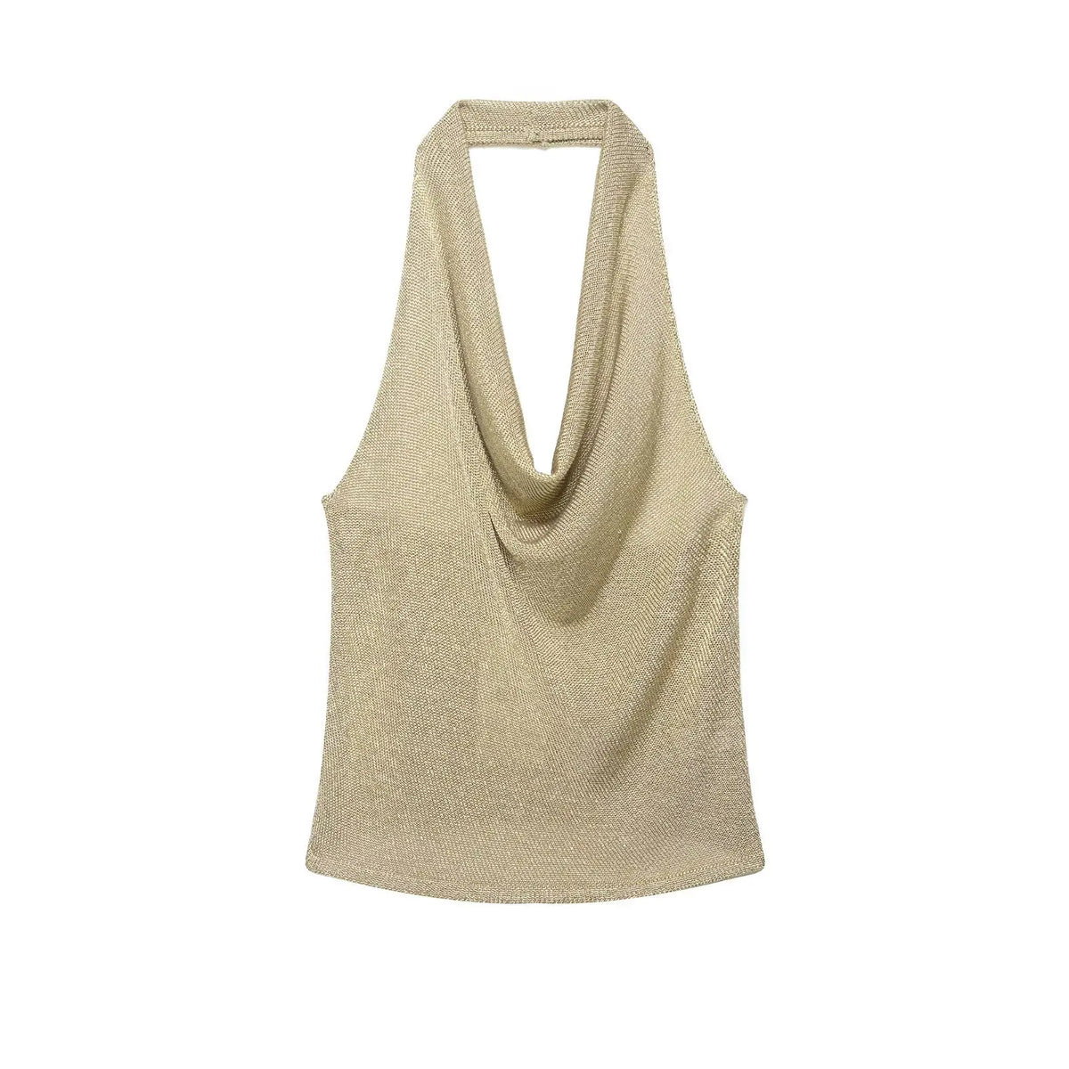 Metallic Thread Casual Knitted Women's Top New Spring Summer Fashion Fine Strap Backless Short Pure Color Polyester Blend