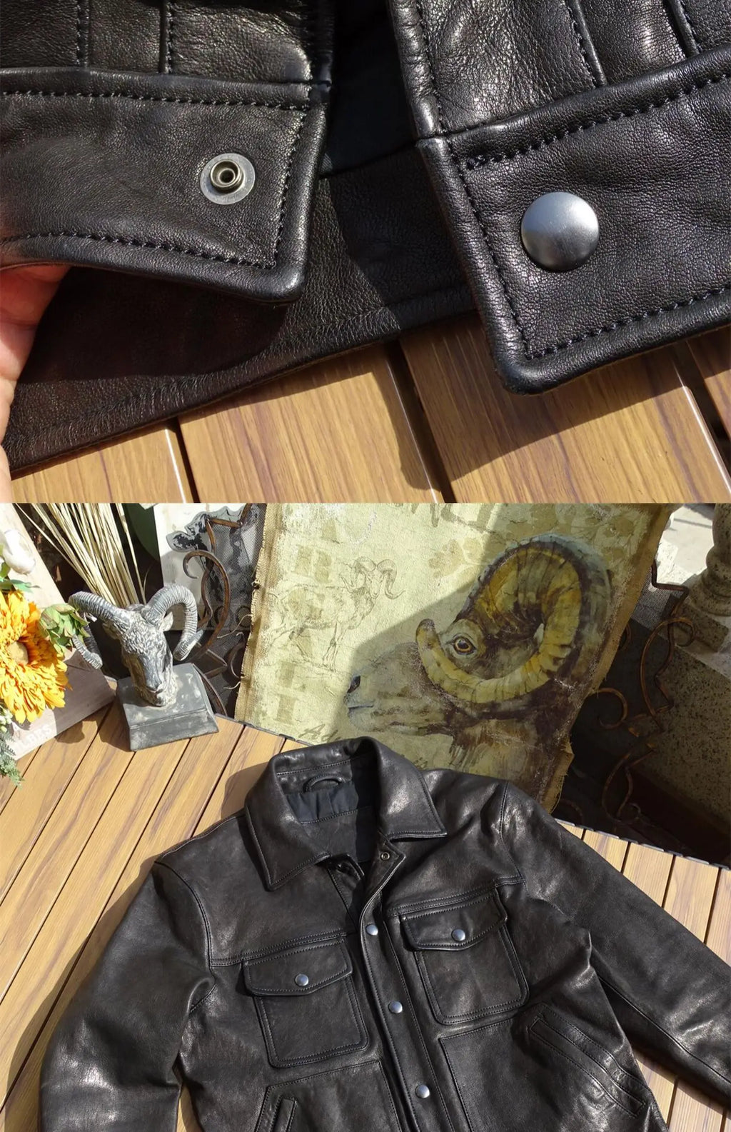 Black Autumn Leather Jacket Men Casual Style American Size Genuine Natural Sheepskin Turn-Down Collar Single Breasted Denim Coat
