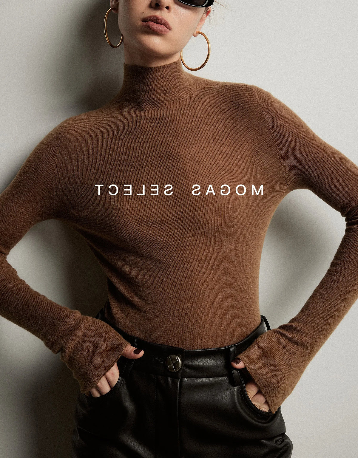 Mogas Luxury Cashmere Silk Seamless One-Shoulder Knitted Sweater Women's Autumn Winter Base Layer Fashionable Business Commut...