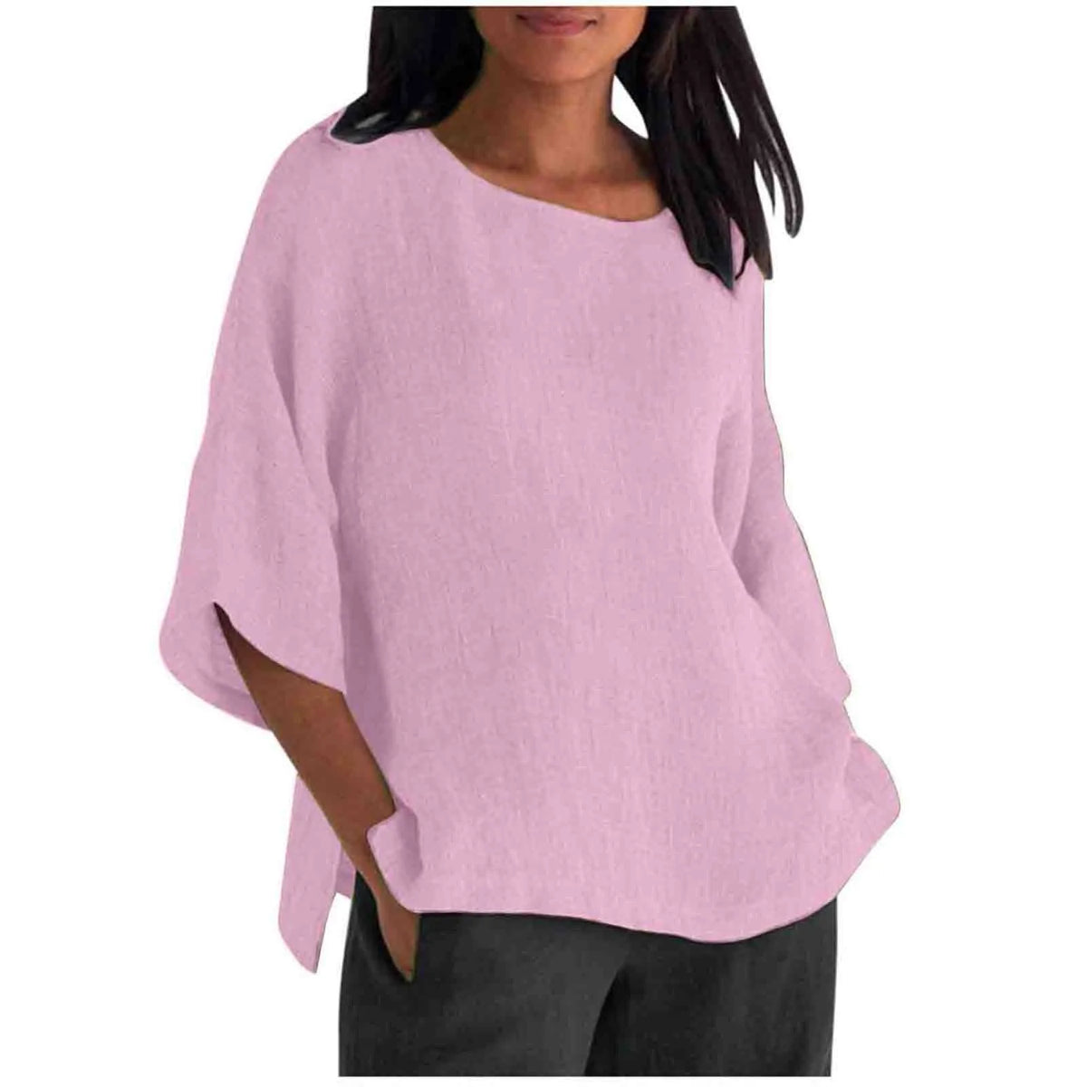 Hot Sale Of The Seasonwish Eaby Women's Cotton Linen Shirt round Neck Short Sleeve 25 Colors Casual Loose Fit Street Style Su...