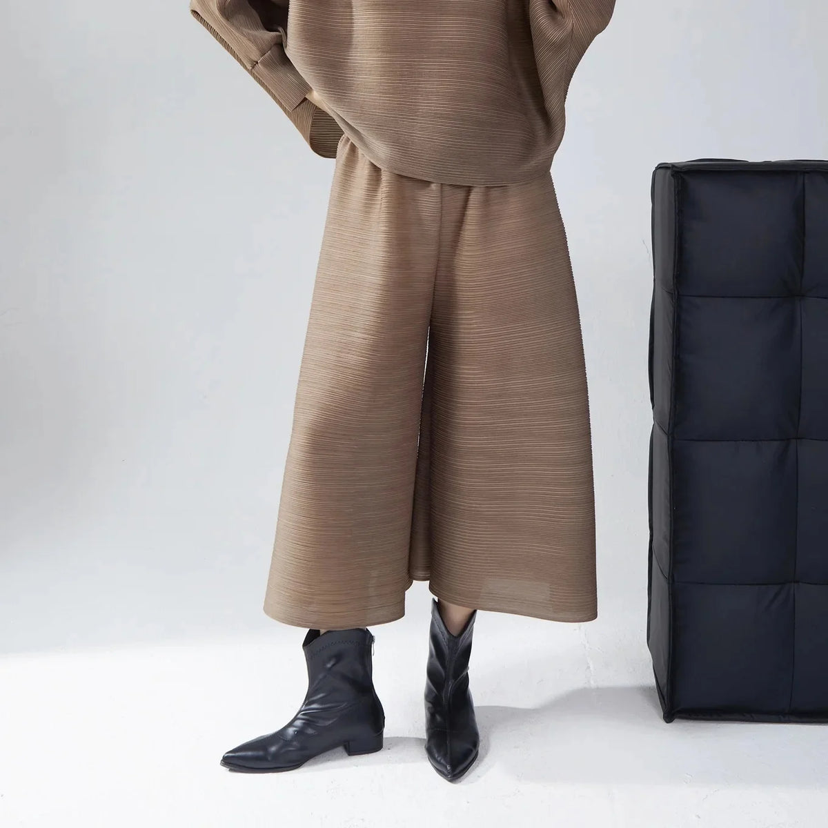 plus Size Women's Wide Leg Pants Draped Thin Folded Summer Casual Seven-Five-Length Loose Fit Trousers by None(Ae Stock)
