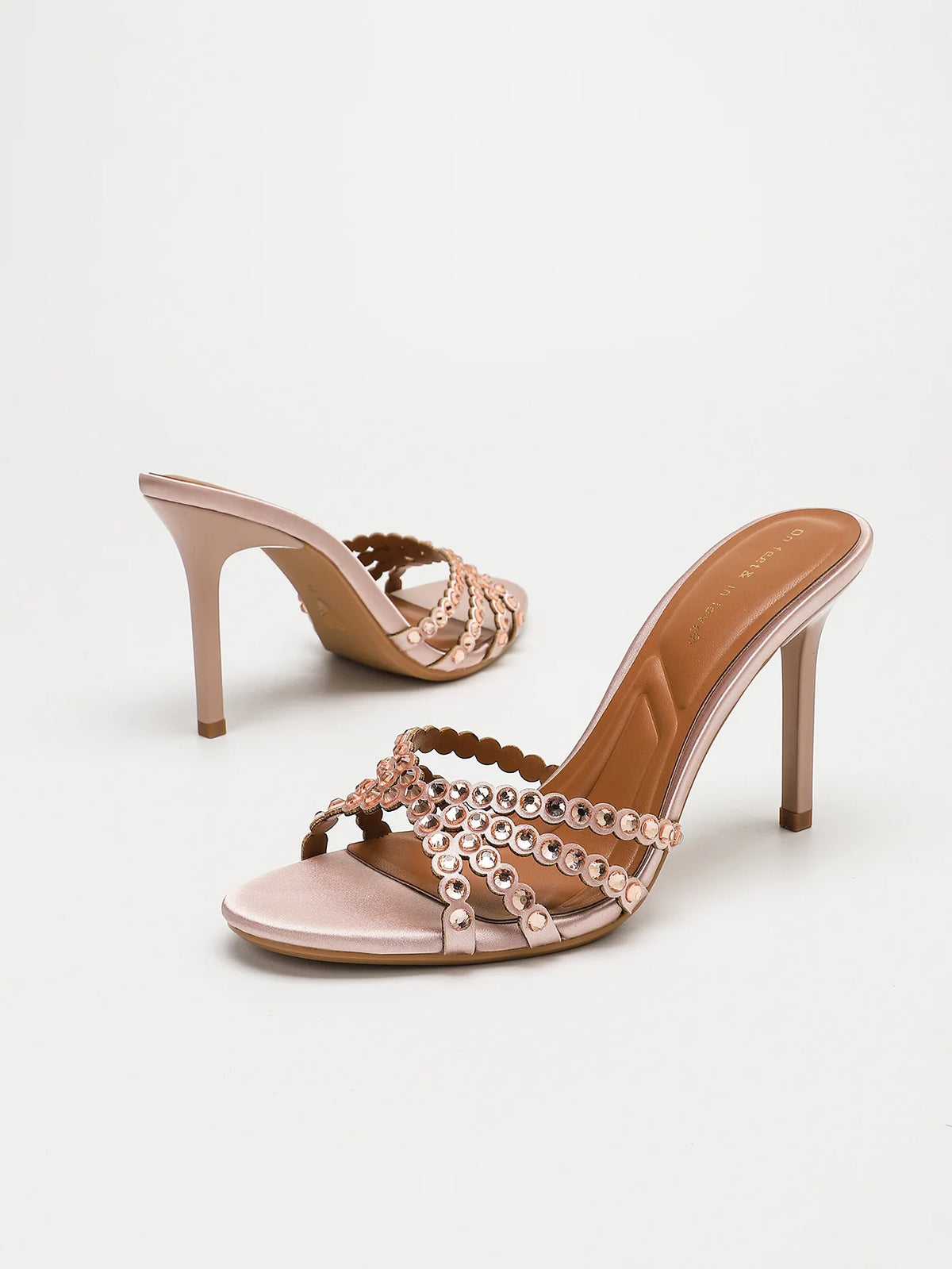 Fashionable Diamond Strap High Heels Sandals Women's Summer Party Shoes Fine Heel Versatile Elegant Ladies' Slip-On Slippers