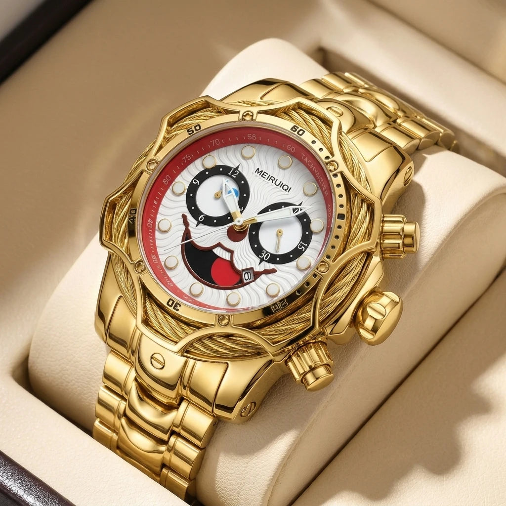 1pc Iridescent Color Changing Metal Strap Watch Mechanical Hollow Dial Chronograph Fashion Trendy Wristwatch For Men Women Daily