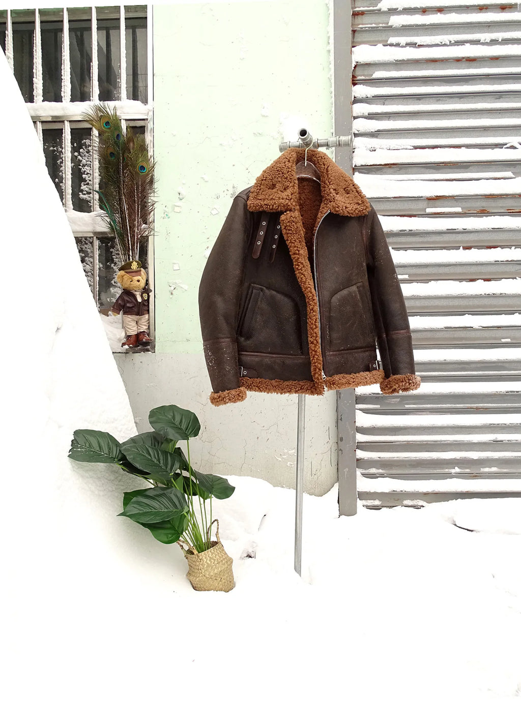 Dark Brown Winter Shearling Jacket Men Retro Vintage Style Plus Size 4XL Genuine Natural Sheepskin Bomber Military Flight Coat