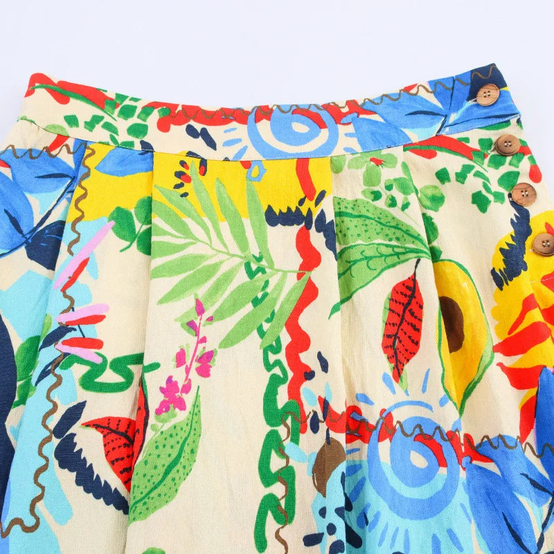 Fashionable Casual Tropical Print Cloak Style Midi Skirt Spring Summer New Arrival Women's Clothing Cotton Polyester Blend
