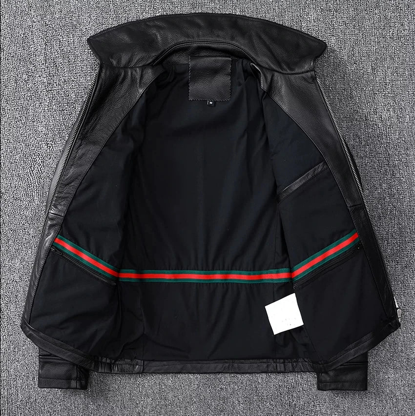 Black Autumn Leather Jacket Men Retro Style Plus Size 8XL Genuine Natural Cowhide Turn-Down Collar Smart Casual Coat