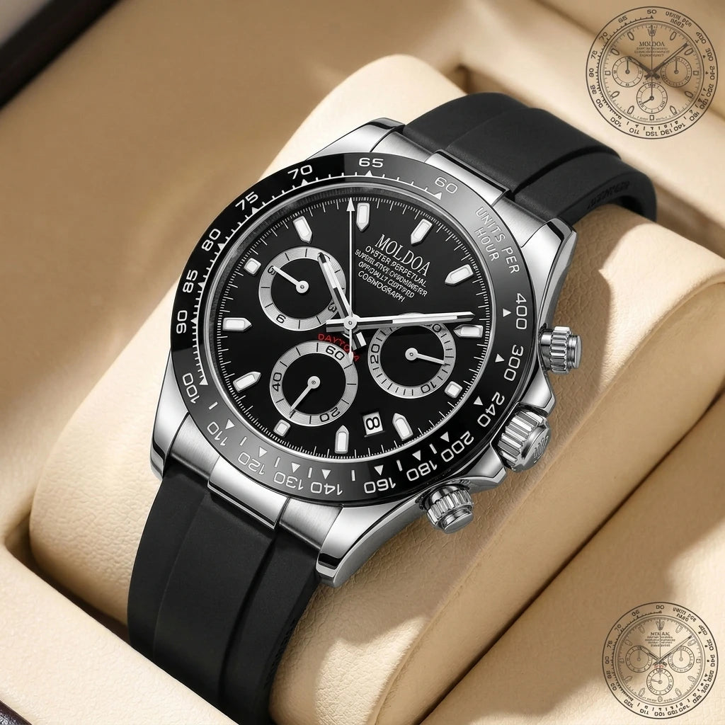 A Men's Silver Stainless Steel Trendy Multifunctional Quartz Watch with Dot and Line Display