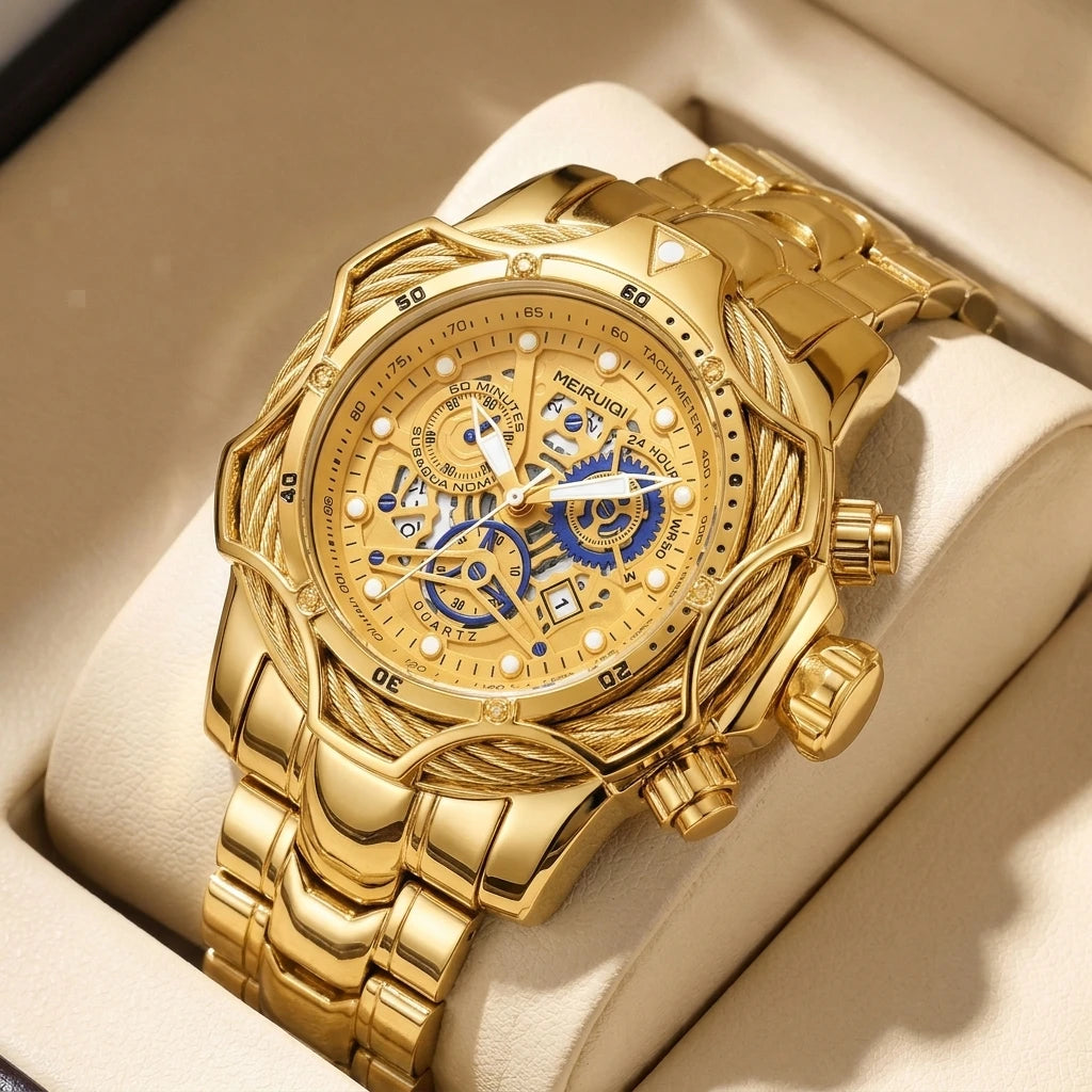 1pc Iridescent Color Changing Metal Strap Watch Mechanical Hollow Dial Chronograph Fashion Trendy Wristwatch For Men Women Daily