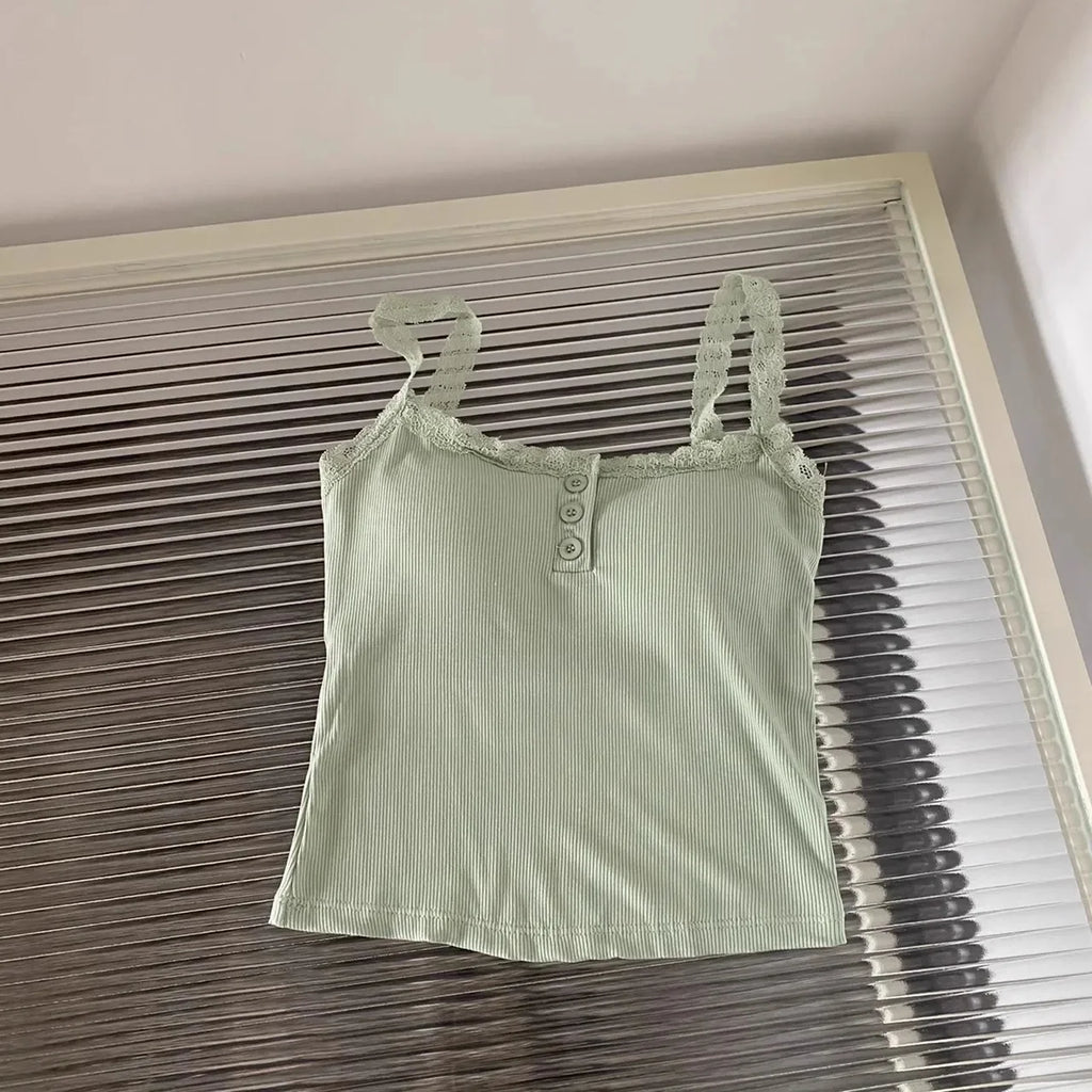 plus Size Lace Insert Camisole Tank Top with Chest Pad Inner Wear Outerwear Design Sense Bottoming Vest Big Size Women