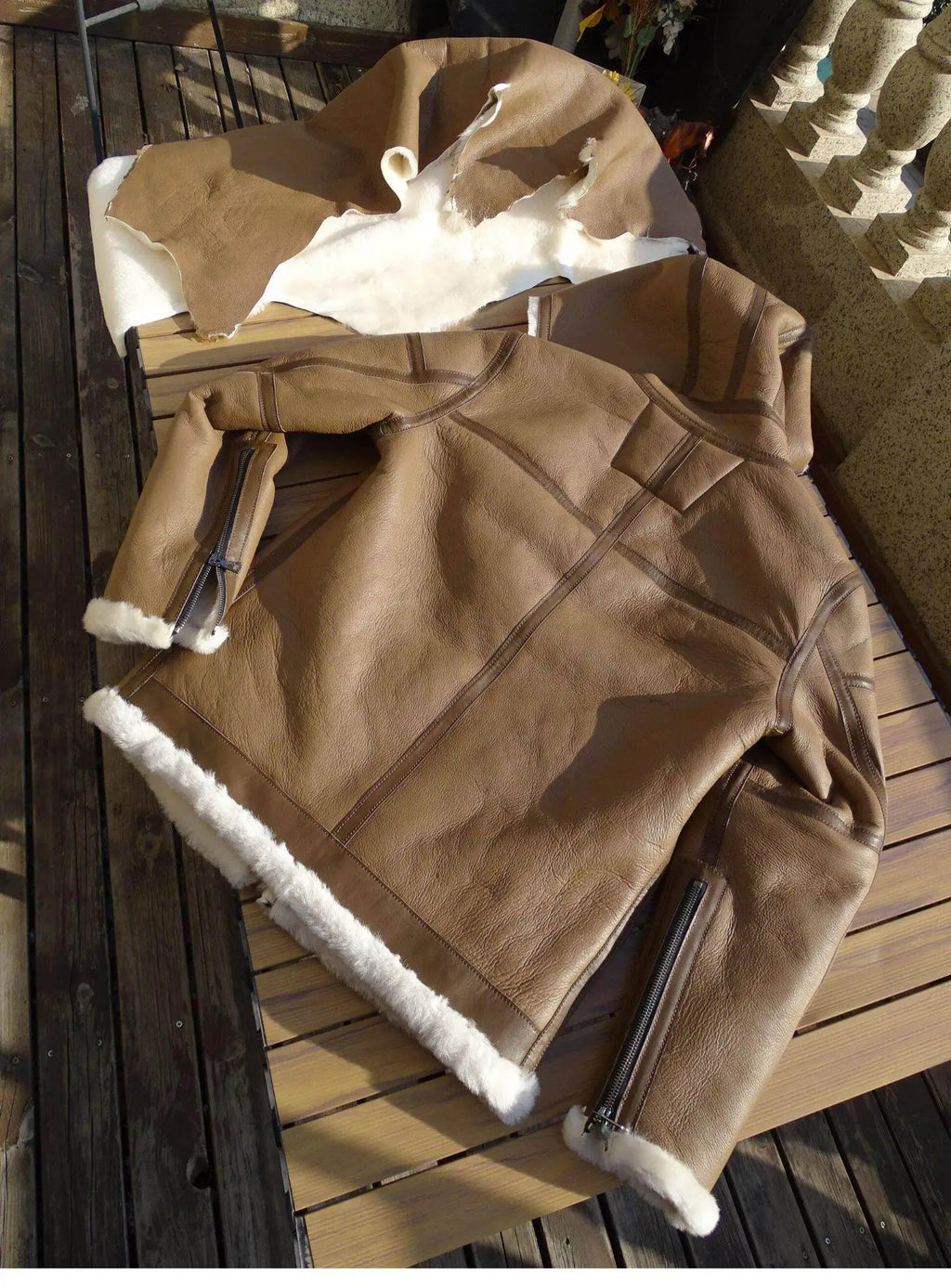Brown Winter Hooded Shearling Jacket Men Casual Style Plus Size 5XL Genuine Natural Thick Sheepskin Warm Leather Coat