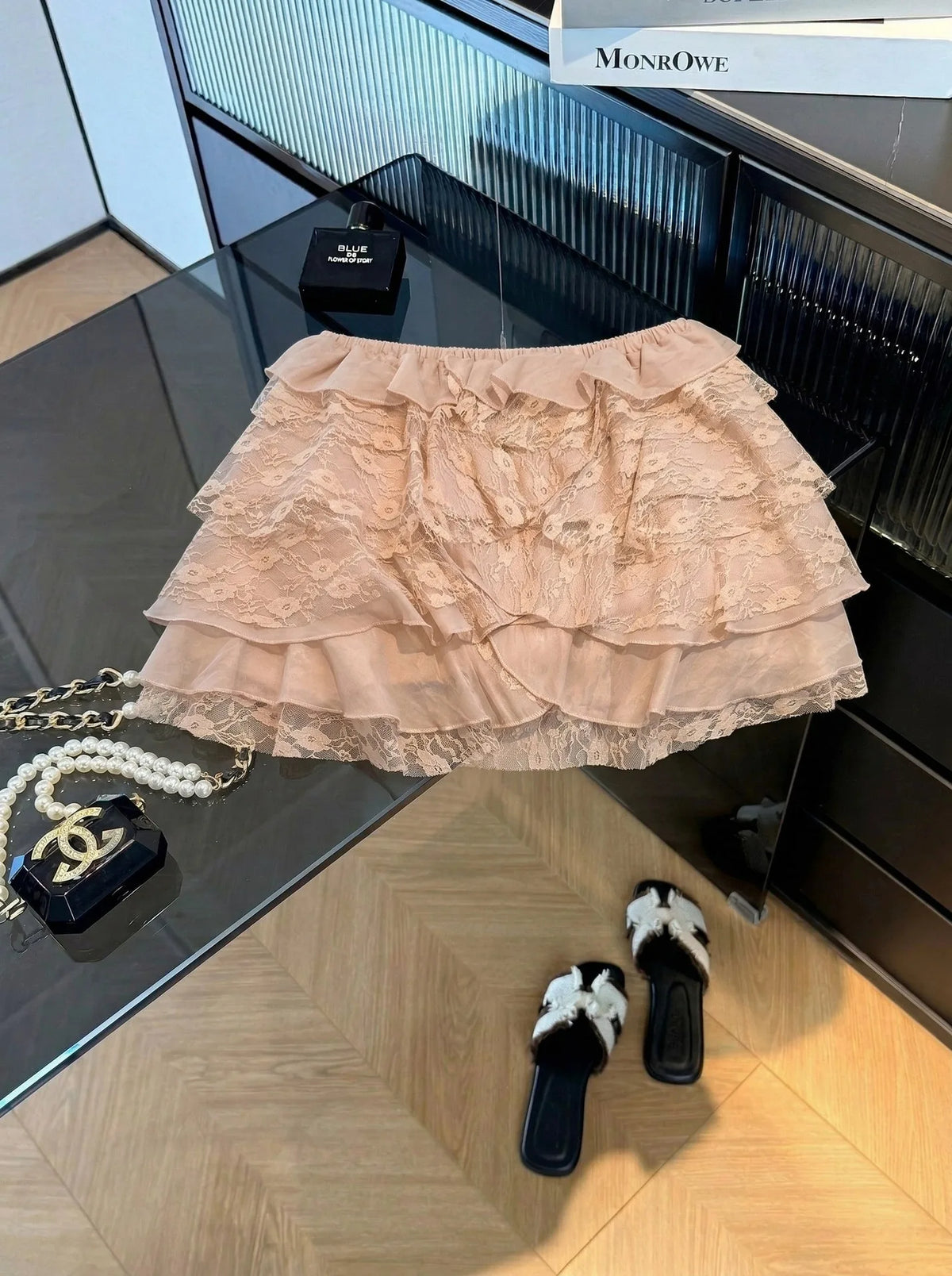 Sweet Style Ruffle Hem Short Skirt Layered Bouncy Mini Skirt for Girls Spring Summer Fashion Mixed Fabric Cake Skirt