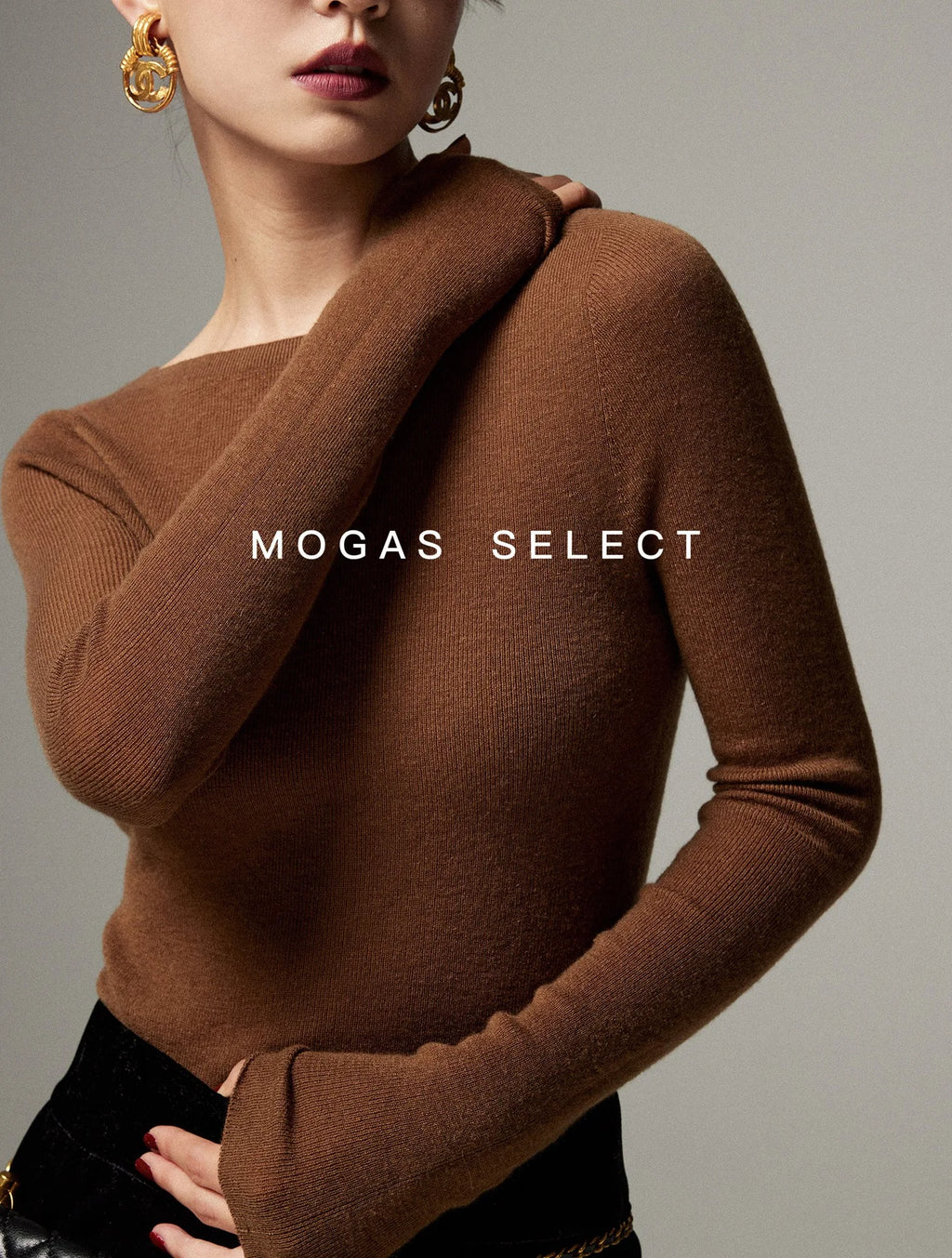 Mogas Luxury Cashmere Silk Seamless One-Shoulder Knitted Sweater Women's Autumn Winter Base Layer Fashionable Business Commut...