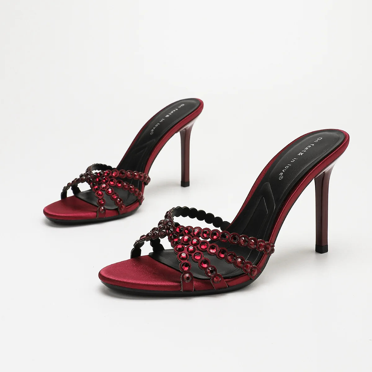 Fashionable Diamond Strap High Heels Sandals Women's Summer Party Shoes Fine Heel Versatile Elegant Ladies' Slip-On Slippers