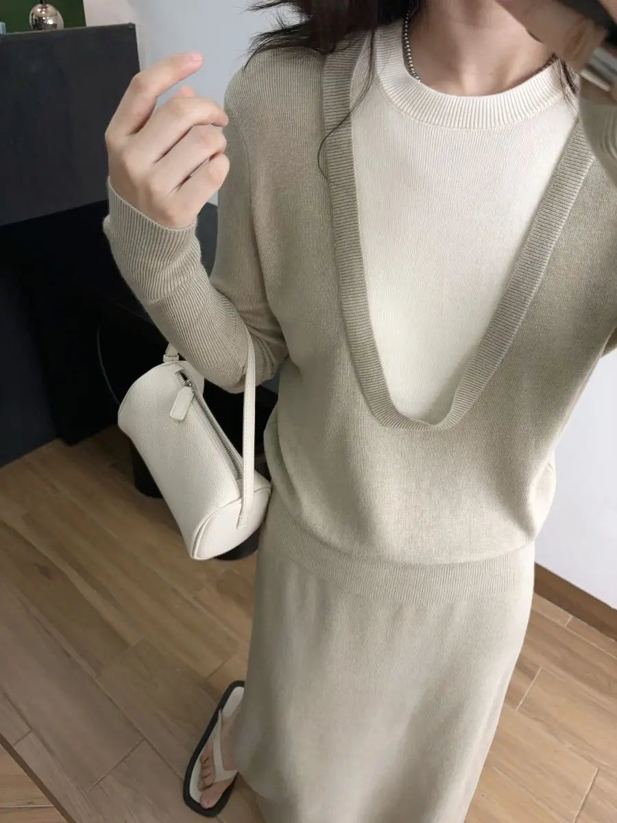 Andy Velvet Washed Large U-Neck Layered Slim Fit Knitwear Design Sensation Color Block Autumn Winter Top Polo Collar Sleeveless