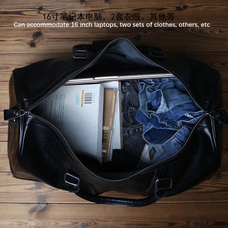 NZPJ Genuine Leather Men Travel Bag Natural Cowhide Handbag Casual Crossbody Bag Large Capacity Luggage Bag For 16 Inch Laptop