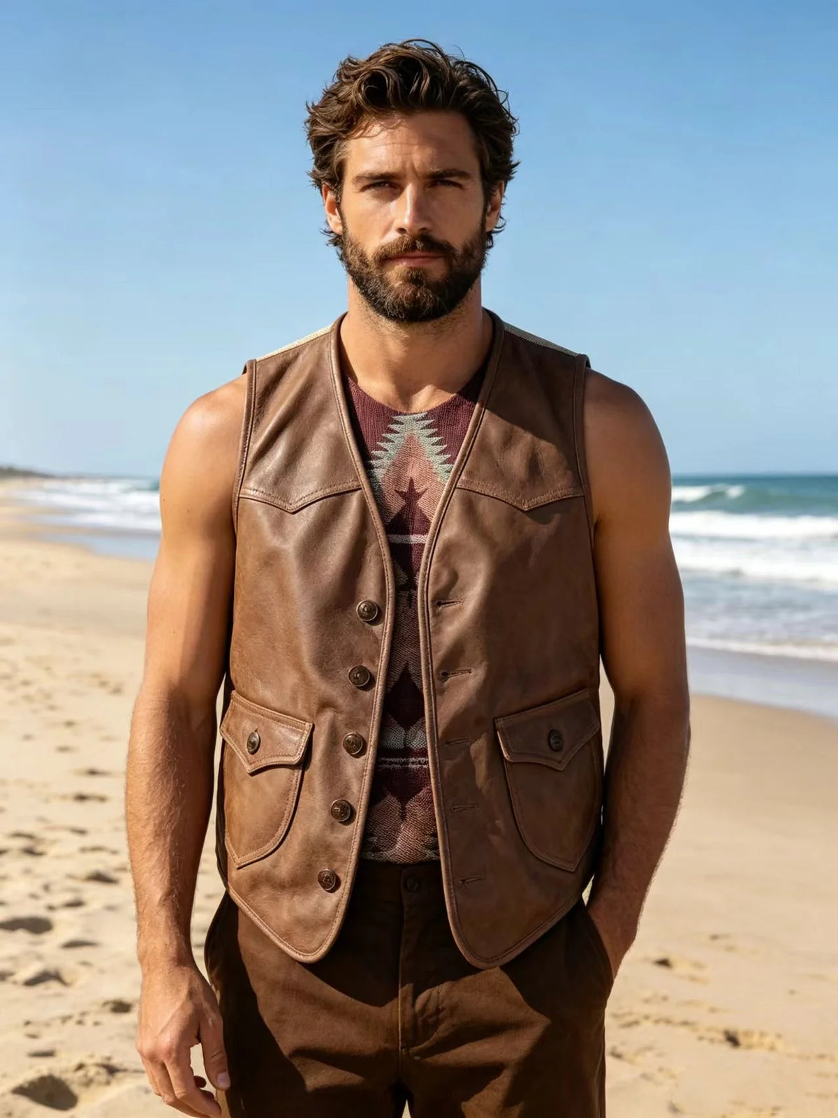 Light Brown Spring Leather Vest Men Casual Style Plus Size 5XL Genuine Natural Cowhide Slim Short Single Breasted Spliced Vest