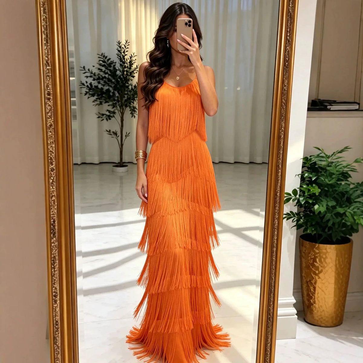 Long Sexy Evening Gown Women's Dress with Tassel Belt Polyester Fabric Sleeveless mid Waist Pure Color Ball Gown Skirt