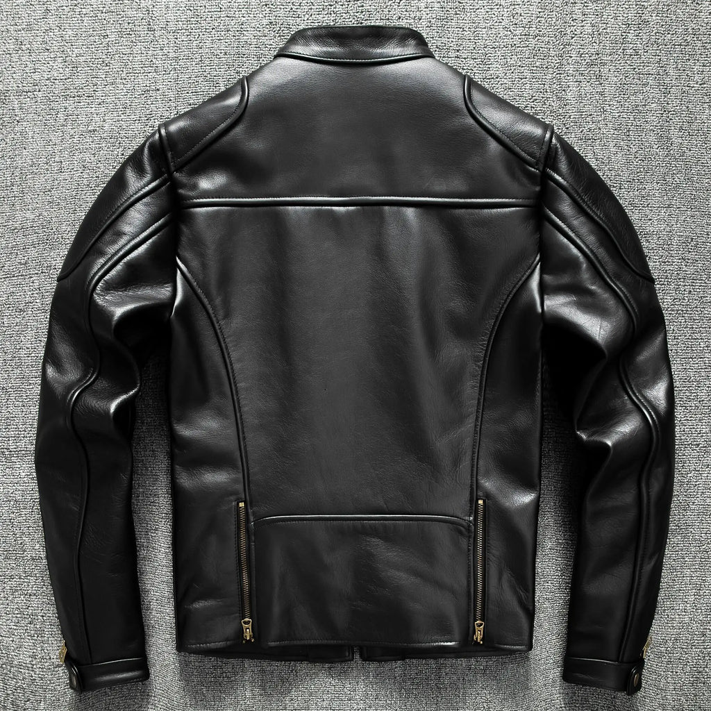 Black Autumn Leather Jacket Men Retro Style Plus Size 6XL Genuine Natural Cowhide Stand Collar J100 Motorcycle Sports Coat
