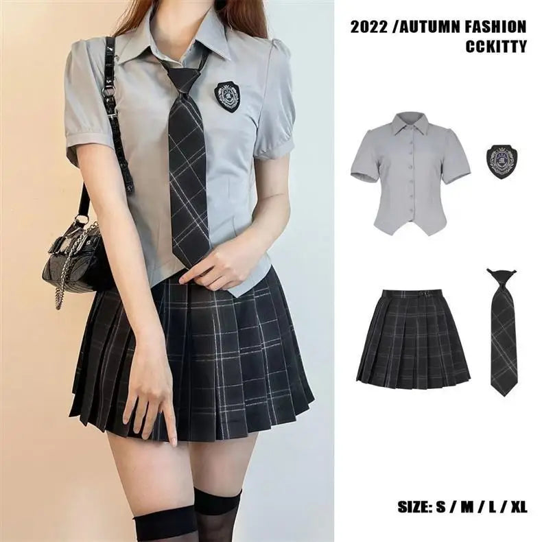 American Style Uniform Short Sleeve Women's School Uniform Set Waist-Cinching Jk Outfit Mini Skirt Sweet Fresh Princess Sleeve