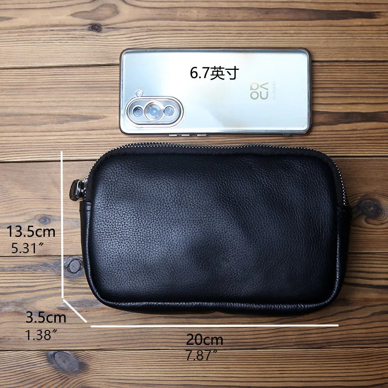NZPJ Genuine Leather Men's Chest Bag, Natural Cowhide Crossbody Bag, Casual Shoulder Bag, Sports Multifunctional Phone Waist Bag