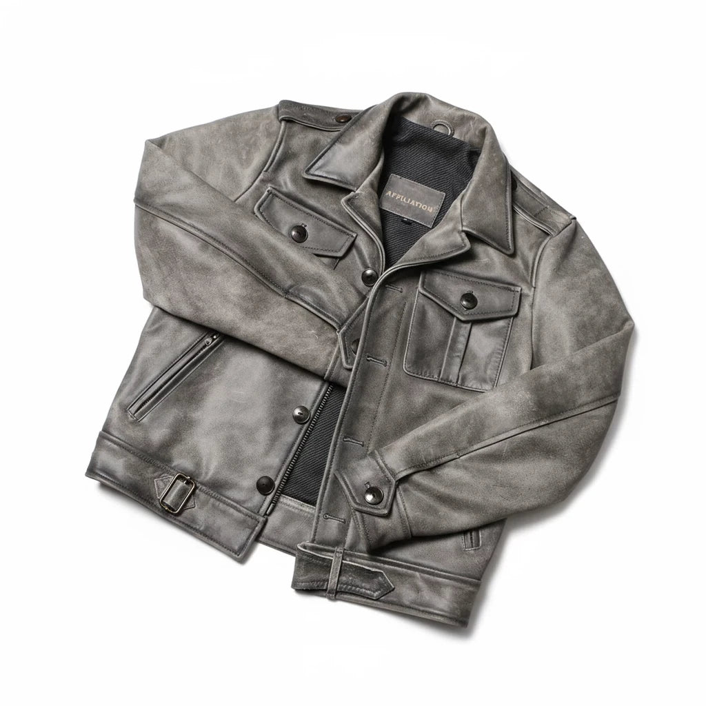 Grey Winter Leather Jacket Men Retro Style Plus Size 5XL Genuine Natural Thick Cowhide Turn-Down Collar Single Breasted P37 Coat