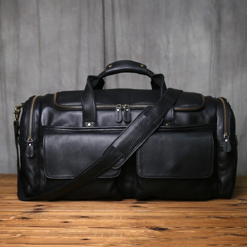 Retro Men's Hand Luggage Bag Leather Travel Bag Top Layer Cowhide Large Capacity One Shoulder Messenger Bag Casual Laptop NZPJ