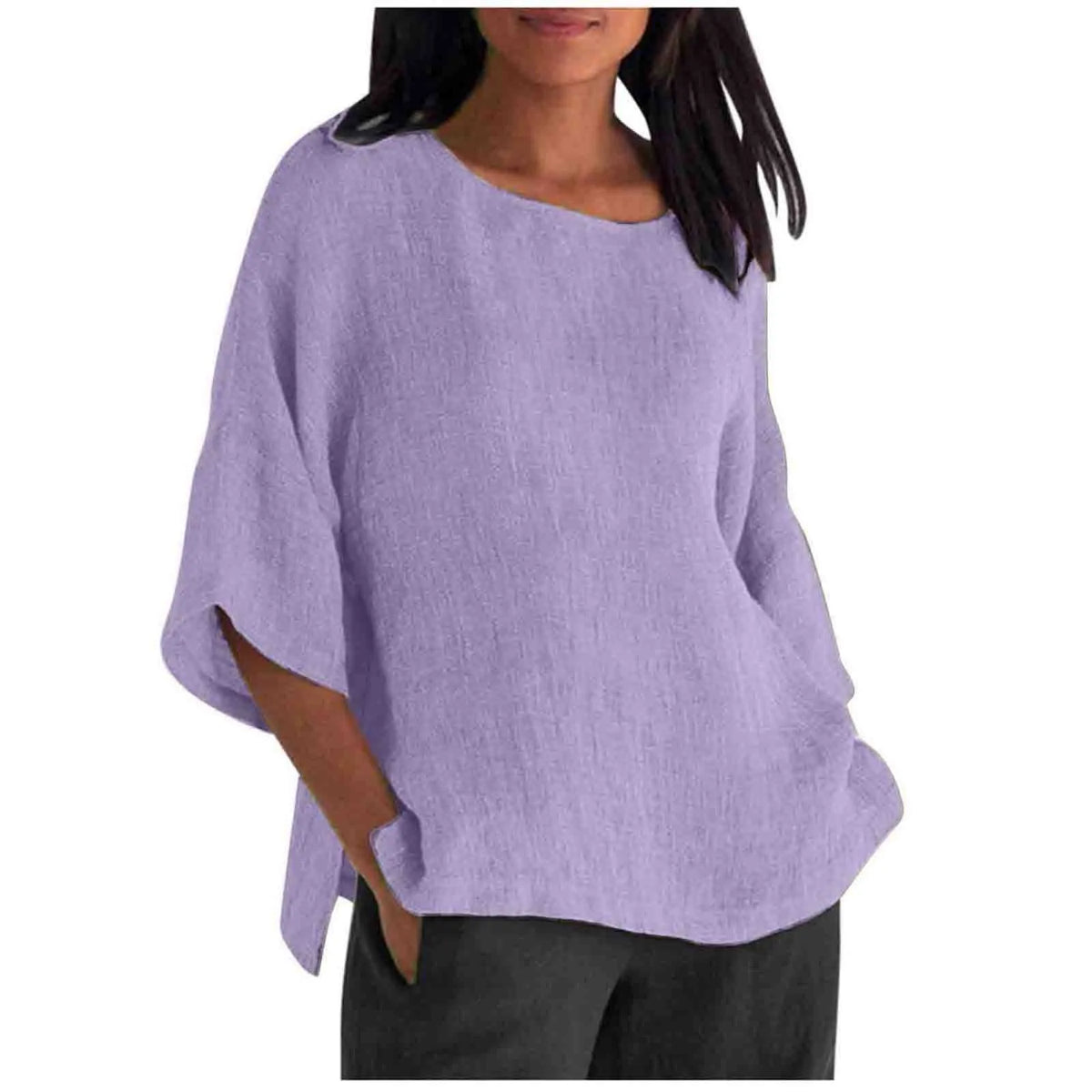 Hot Sale Of The Seasonwish Eaby Women's Cotton Linen Shirt round Neck Short Sleeve 25 Colors Casual Loose Fit Street Style Su...