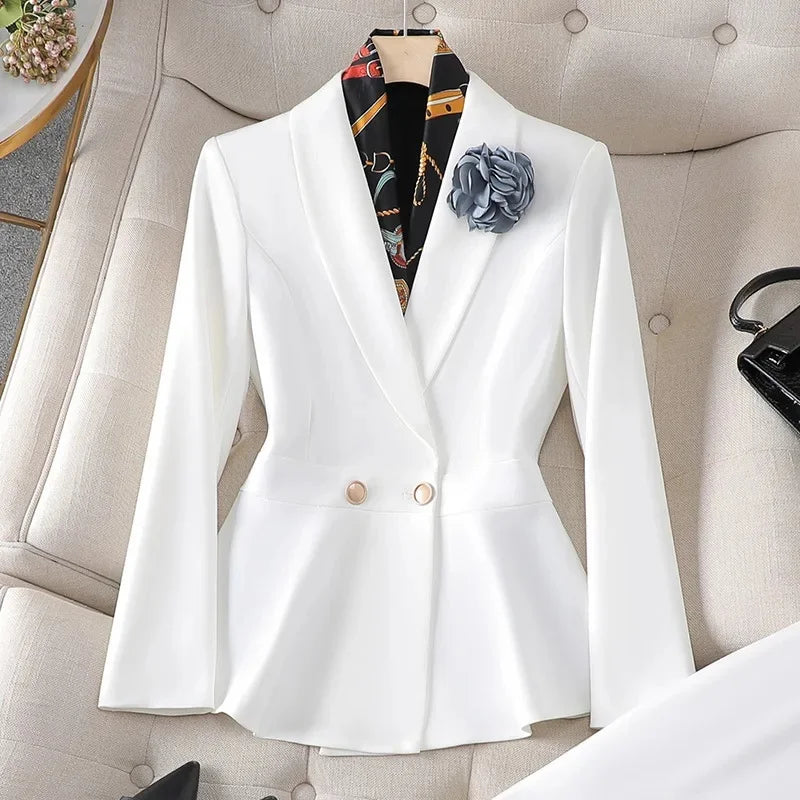 Professional Women's White Slim Fit Workwear Set Fashionable Commute Suit Knee-Length Polyester Fiber Midi Skirt