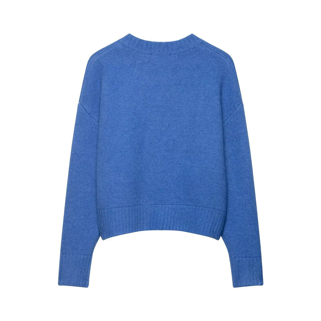 Loose Long Sleeve round Neck Knitted Sweater Women's Pure Color Single Button Autumn Winter New Style Comfortable Versatile K...