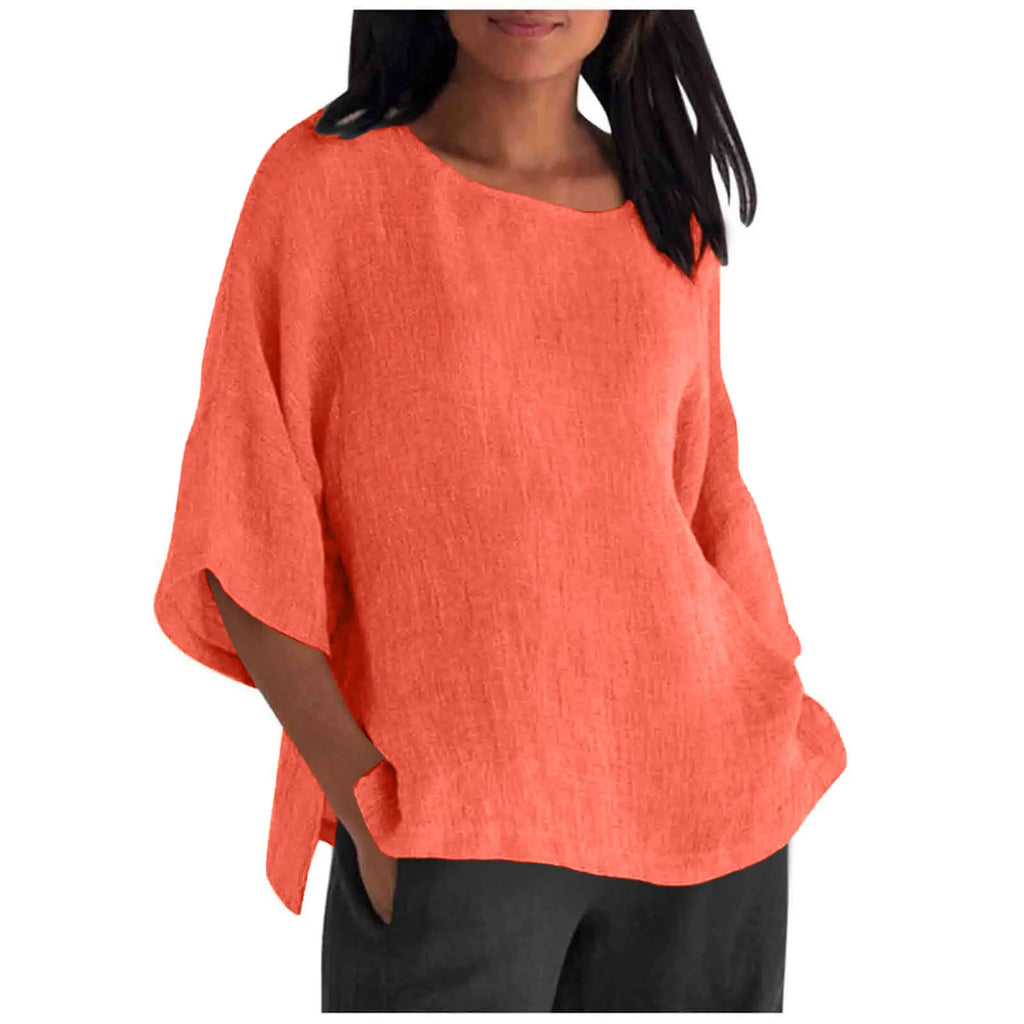 Hot Sale Of The Seasonwish Eaby Women's Cotton Linen Shirt round Neck Short Sleeve 25 Colors Casual Loose Fit Street Style Su...