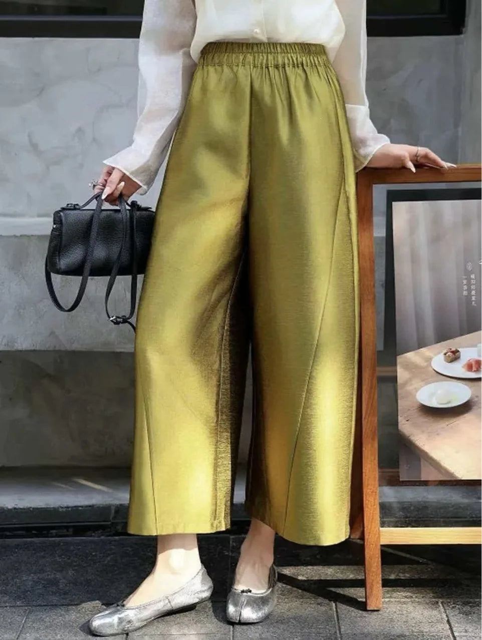 New Chinese Style Nine-Piece Silk-Light Casual Pants Women's Loose Fit Trousers in Peach Blossom White Elegant And Retro