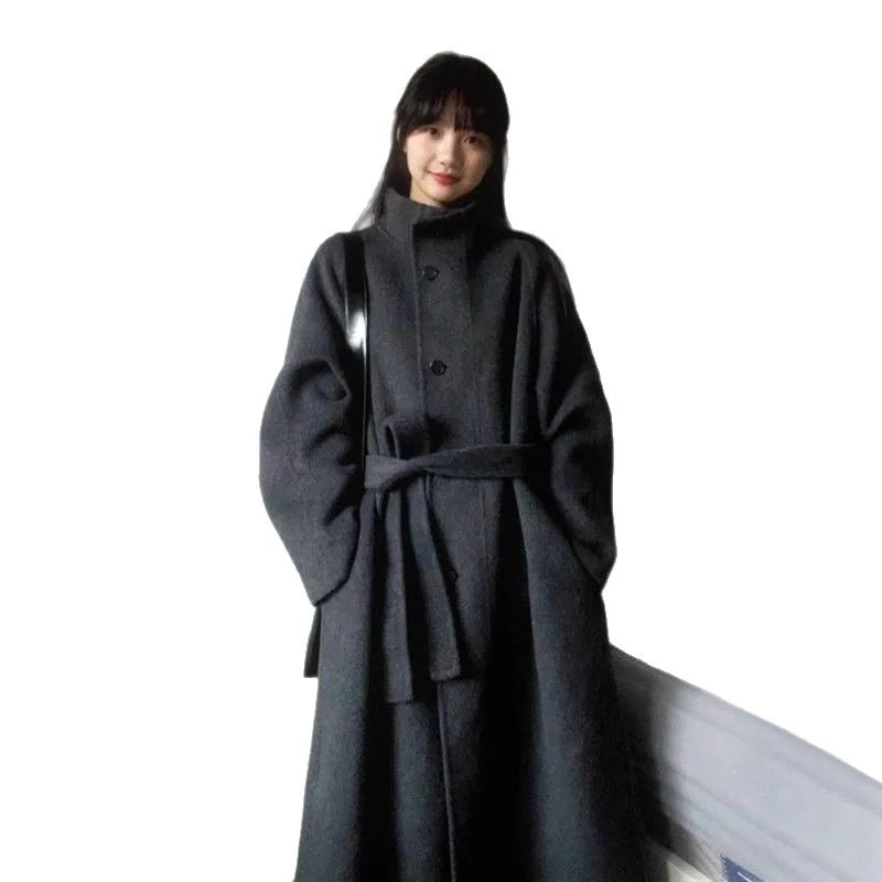 Plus Size Gray Woolen Coat Korean Minimalist Style Women's Medium Length Loose Fit Autumn Winter New Arrival Fashion Outerwear