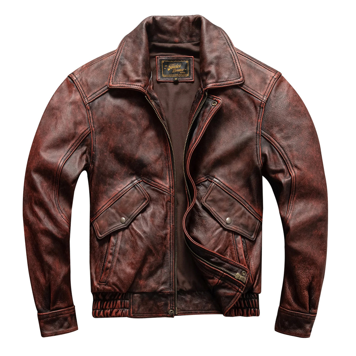 Wine Red Leather Jacket Men Vintage Style Plus Size 5XL Genuine Natural Cowhide Turn-Down Collar Retro Flight Coat