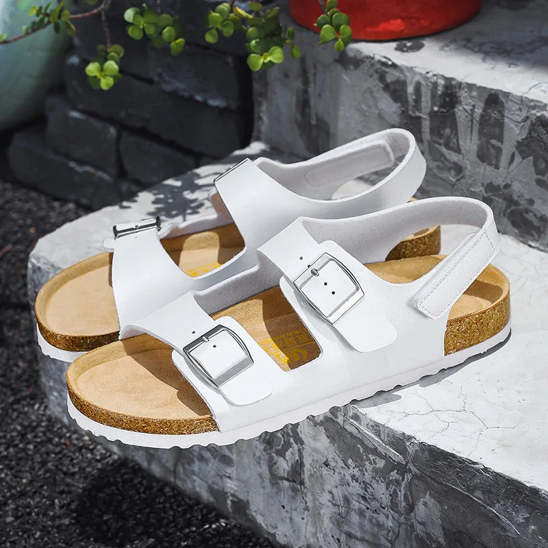 Summer Flats Cork Slippers Men's Sandals Flat Heel Casual Shoes Beach Shoes Softwood Slippers Comfortable Slip-On Footwear
