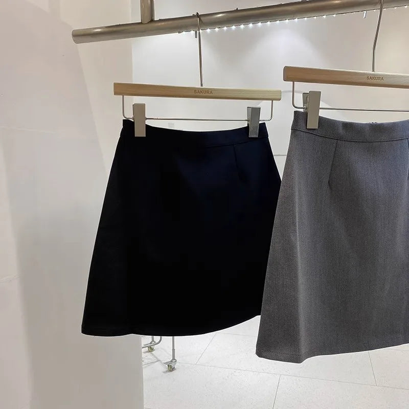 High Waist A-Line Mini Skirt Suit Women's Spring Outerwear Anti-Light Short Skirt Draping Pure Color Polyester Fiber