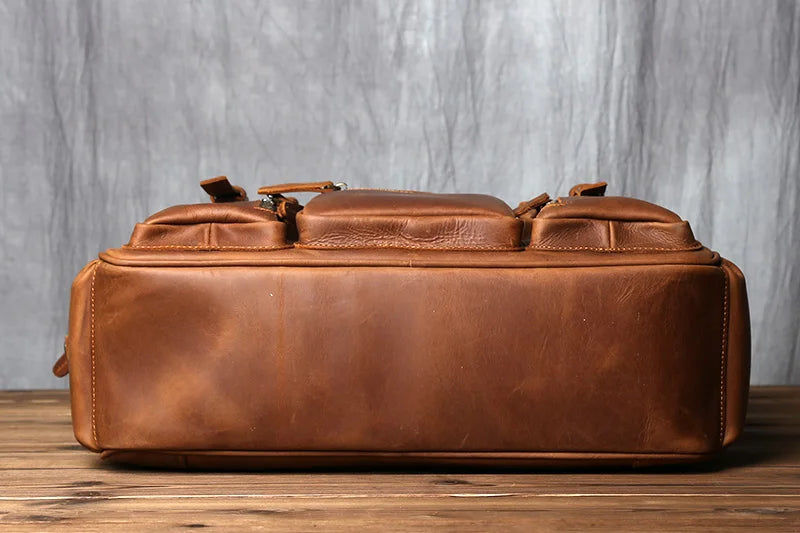 Retro Men's Leather Handbag Top Layer Cowhide Briefcase Large Capacity Travel Bag Crazy Horse Leather Laptop Shoulder Bag NZPJ