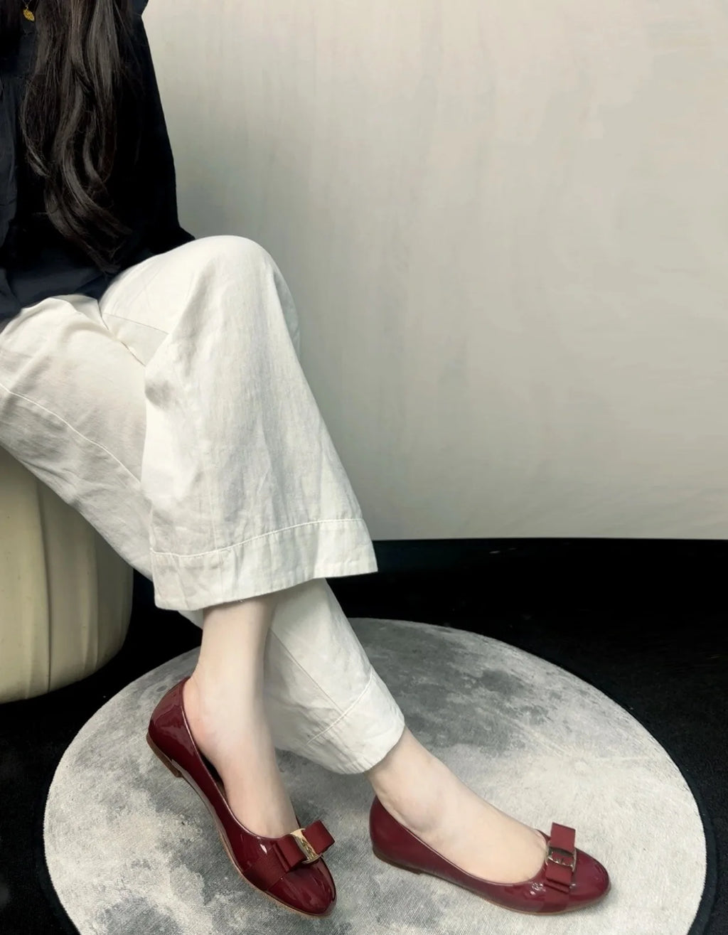 Comfortable round Toe High Version Spring New Style Red Shoes with Bow Tie Flat Heel Velvet Women Casual Shoes Ballet Flat