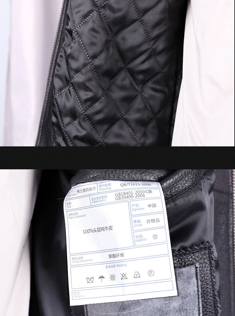 Black Autumn Leather Jacket Men Sports Style Plus Size 5XL Genuine Natural Cowhide Stand Collar Slim Fit Short Coat