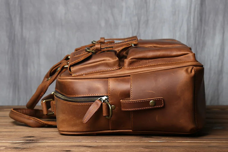 Retro Men's Leather Handbag Top Layer Cowhide Briefcase Large Capacity Travel Bag Crazy Horse Leather Laptop Shoulder Bag NZPJ