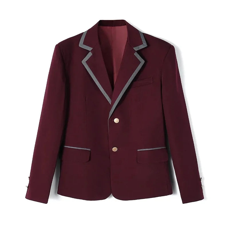 Deep Blue Dark Red School Uniform Jacket Easy Meet Junior High School Coat Polyester Fiber Regular Sleeve Length Flip Collar