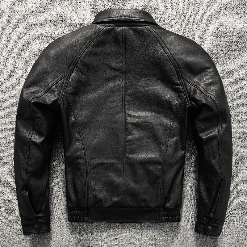 Black Winter Leather Jacket Men Retro Style Plus Size 5XL Genuine Natural Sheepskin Turn-down Collar Loose Casual Leather Coat