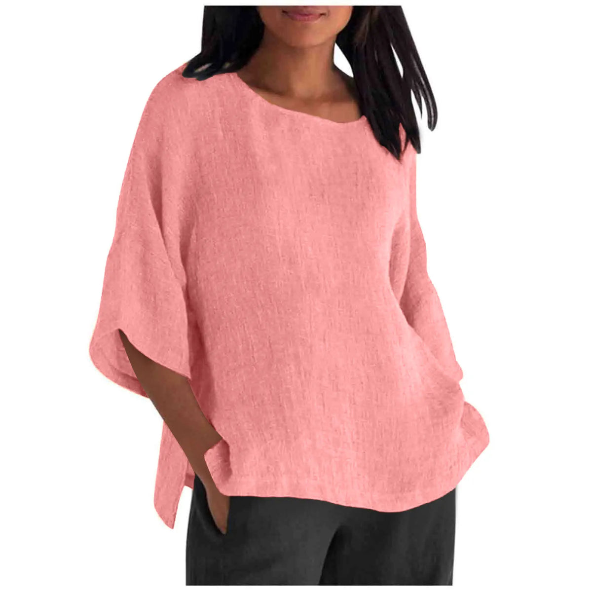 Hot Sale Of The Seasonwish Eaby Women's Cotton Linen Shirt round Neck Short Sleeve 25 Colors Casual Loose Fit Street Style Su...