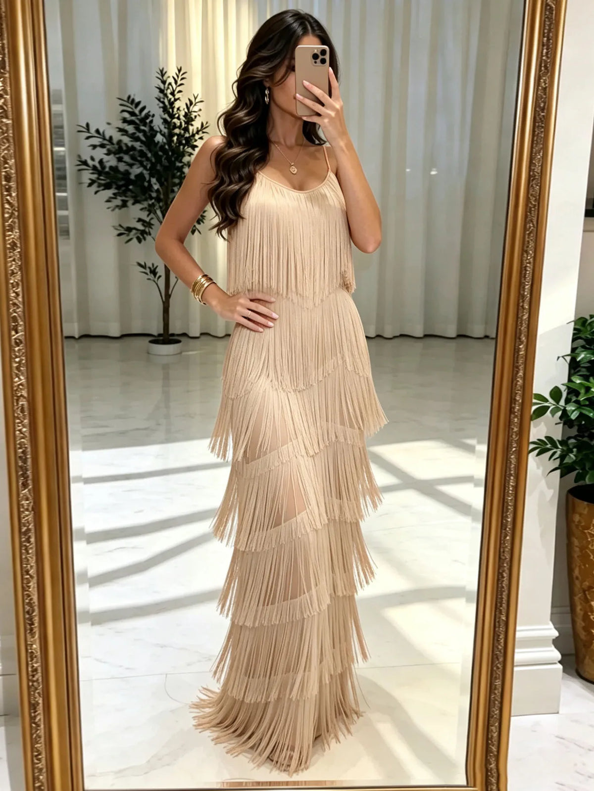 Long Sexy Evening Gown Women's Dress with Tassel Belt Polyester Fabric Sleeveless mid Waist Pure Color Ball Gown Skirt