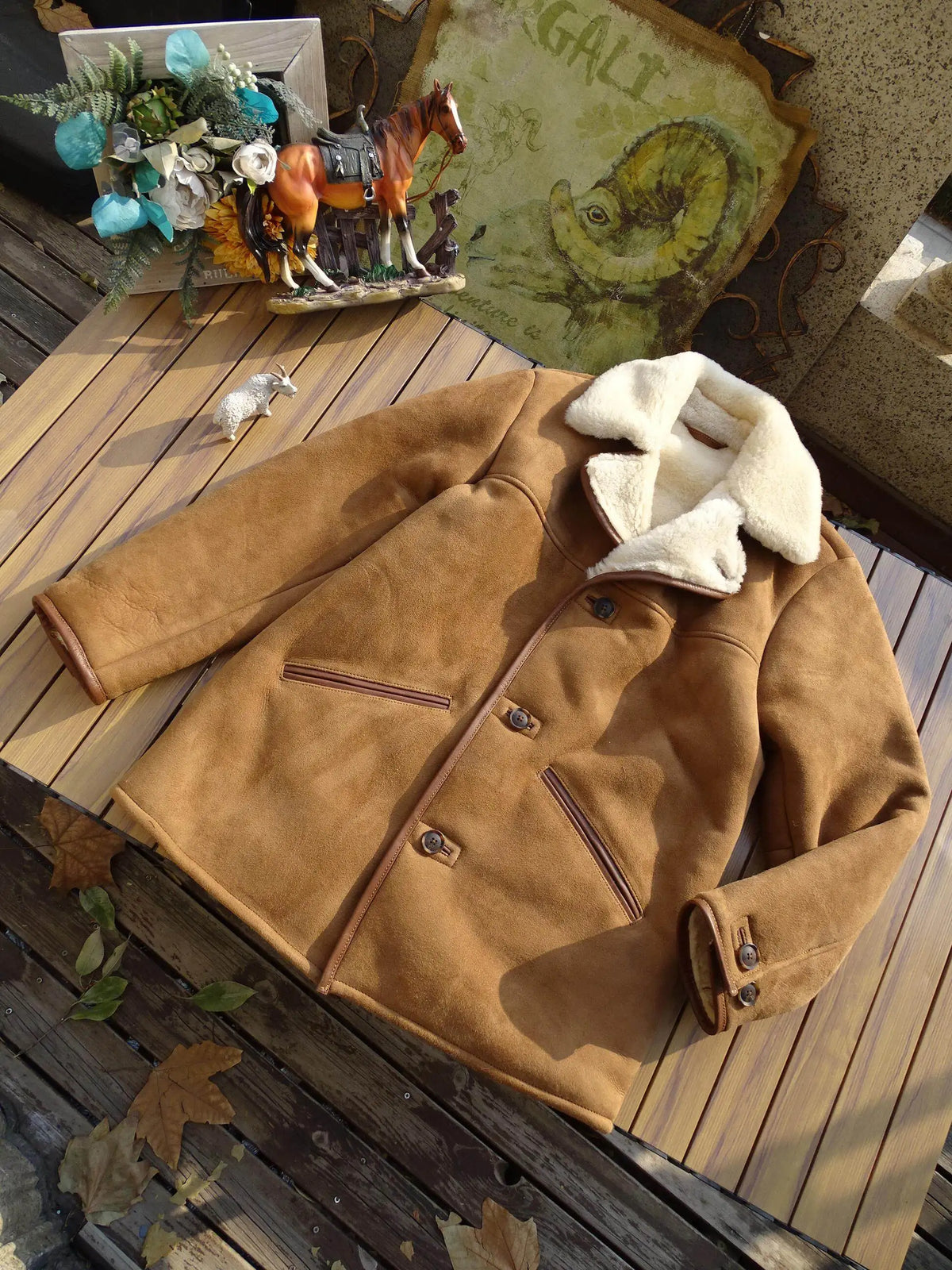 Light Brown Winter Shearling Jacket Men Casual Style Plus Size 4XL Genuine Natural Thick Sheepskin Warm Single Breasted Coat
