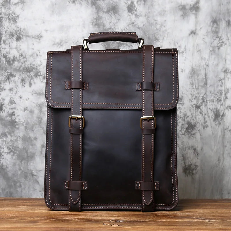 NZPJ Vintage Genuine Leather Men's Shoulder Bag Top Layer Cowhide Crossbody Bag Crazy Horse Leather Handheld Briefcase Laptops